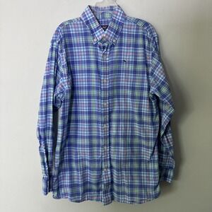 Vineyard Vines Whale Shirt Youth Medium 12-14 Blue Plaid Button Down Cotton Boys